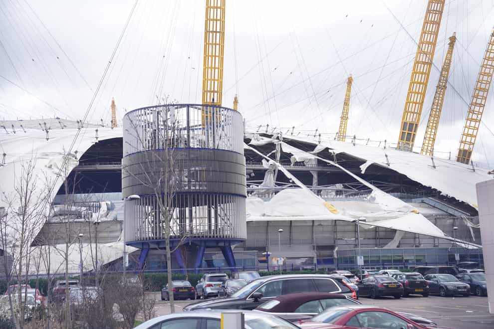 Damage has been caused to the roof of the O2 Arena in London (Stefan Rousseau/PA)
