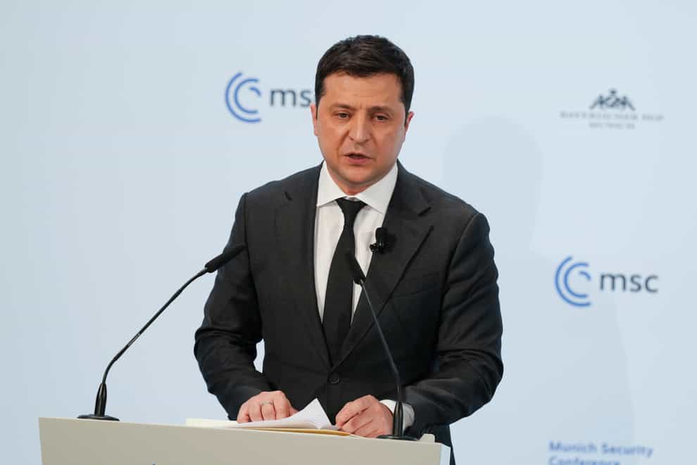 Ukrainian President Volodymyr Zelenskyy delivers his speech during the Munich Security Conference in Germany (Michael Probst/AP)