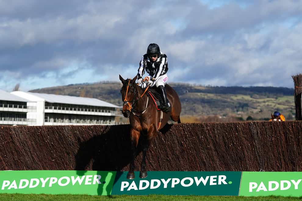 Imperial Alcazar ridden by jockey Paddy Brennan clears a fence before going on to win the Timeform Novices’ Handicap Chase at Cheltenham Racecourse (David Davies/PA)