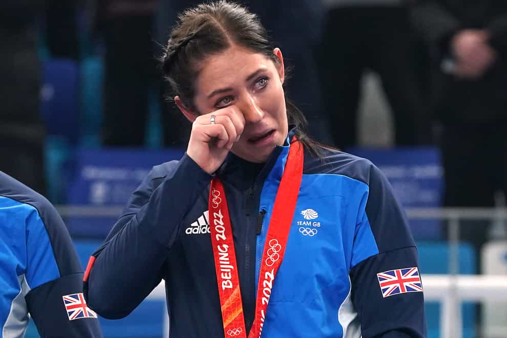 Great Britain’s Eve Muirhead with her gold medal after victory in the women’s curling in the Beijing Winter Olympics (Andrew Milligan/PA)