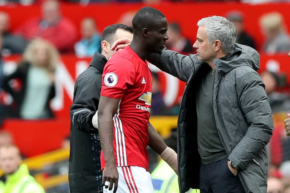 Jose Mourinho brought Eric Bailly, centre, to Old Trafford and reportedly now wants to facilitate the defender’s departure (Martin Rickett/PA)