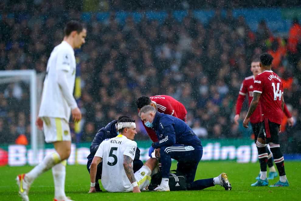 Robin Koch goes down for a second time before being substituted (Mike Egerton/PA)