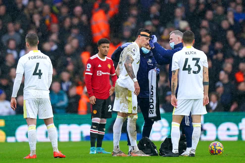Leeds’ Robin Koch returned to the action after sustaining a head injury on Sunday, but was later unable to continue (Mike Egerton/PA)