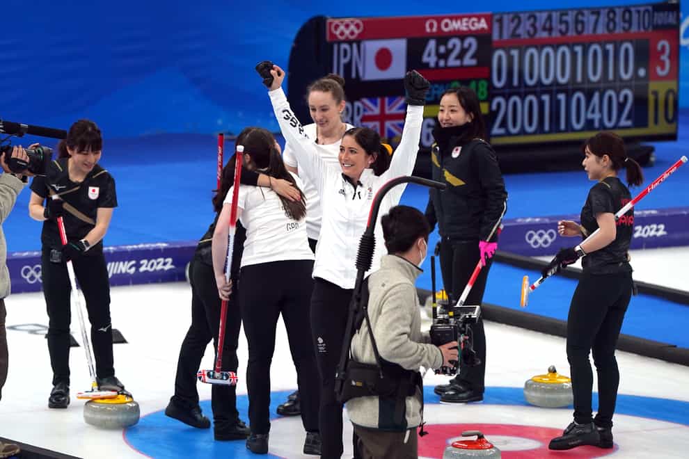 Great Britain’s Eve Muirhead celebrate winning gold with team-mates in the Women’s Gold Medal Game during day sixteen of the Beijing 2022 Winter Olympic Games (Andrew Milligan/PA).