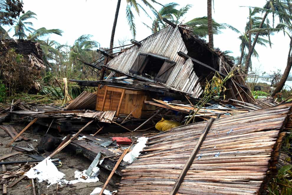 A house lies in ruins in Madagascar following an earlier storm (Viviene Rakotoarivony/AP)