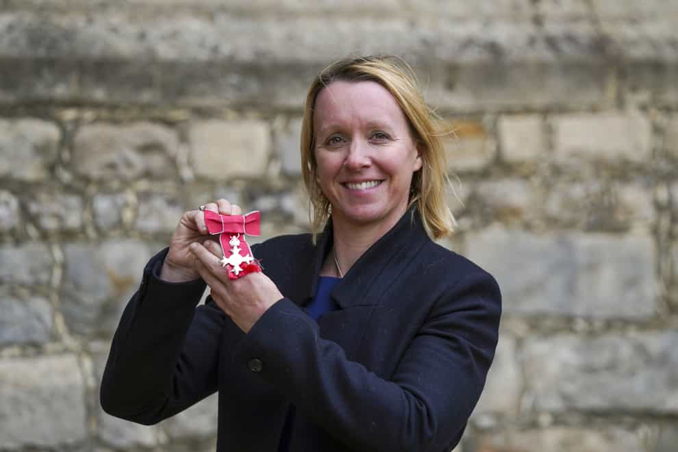 Melanie Marshall with her MBE following an investiture by Duke of Cambridge at Windsor Castle (Steve Parsons/PA)
