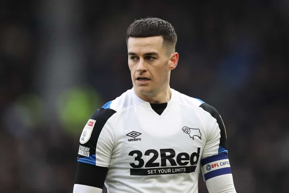 Derby skipper Tom Lawrence will miss the Sky Bet Championship clash with Millwall through suspension (Isaac Parkin/PA)