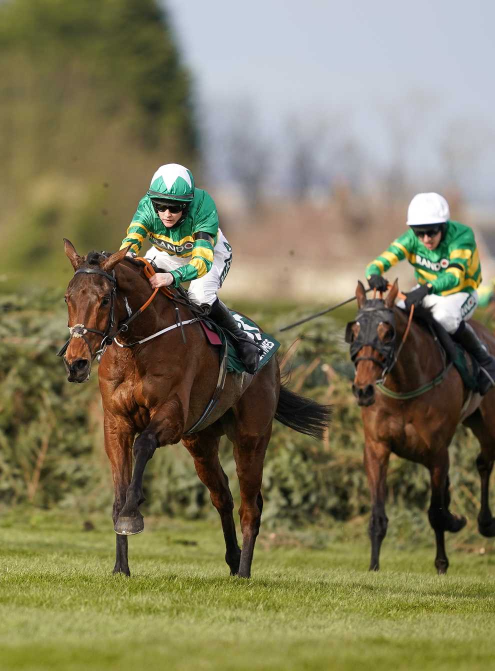 Any Second Now (white hat) went close in the Grand National (Alan Crowhurst/PA)