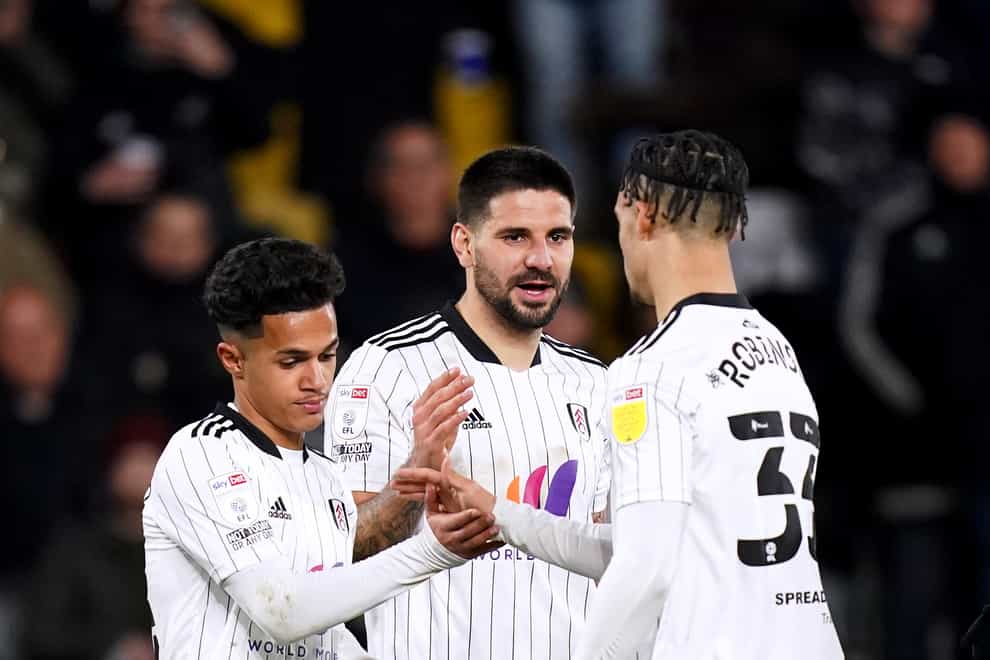Fulham’s Aleksandar Mitrovic celebrates with his team-mates (Adam Davy/PA)