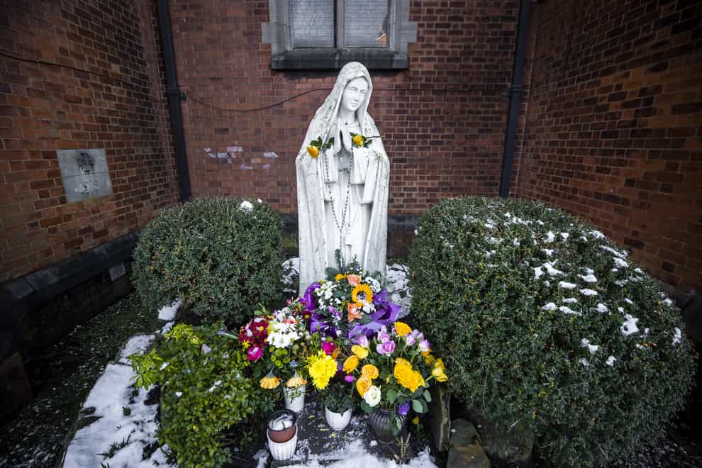 Statue of Our Lay Mary outside the Good Shepherd Catholic Church on the Ormeau Road in Belfast. (Liam McBurney/PA)