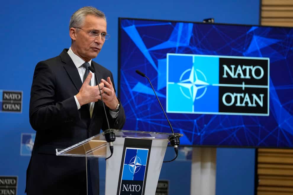 Nato secretary general Jens Stoltenberg speaks during a media conference at Nato headquarters in Brussels (Virginia Mayo/AP)