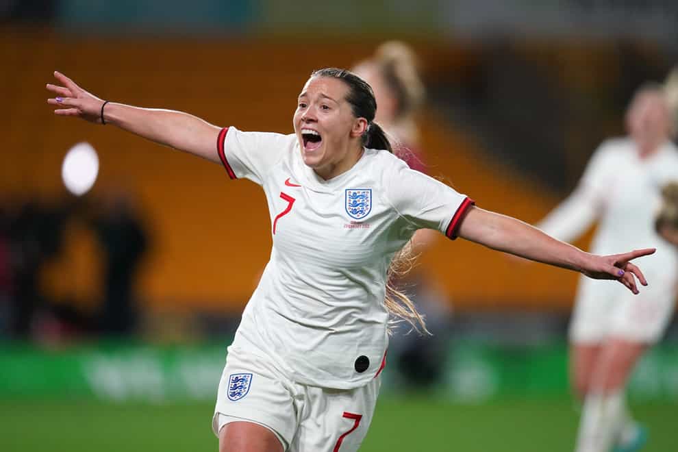 Fran Kirby celebrates scoring England’s third goal against Germany (Nick Potts/PA).