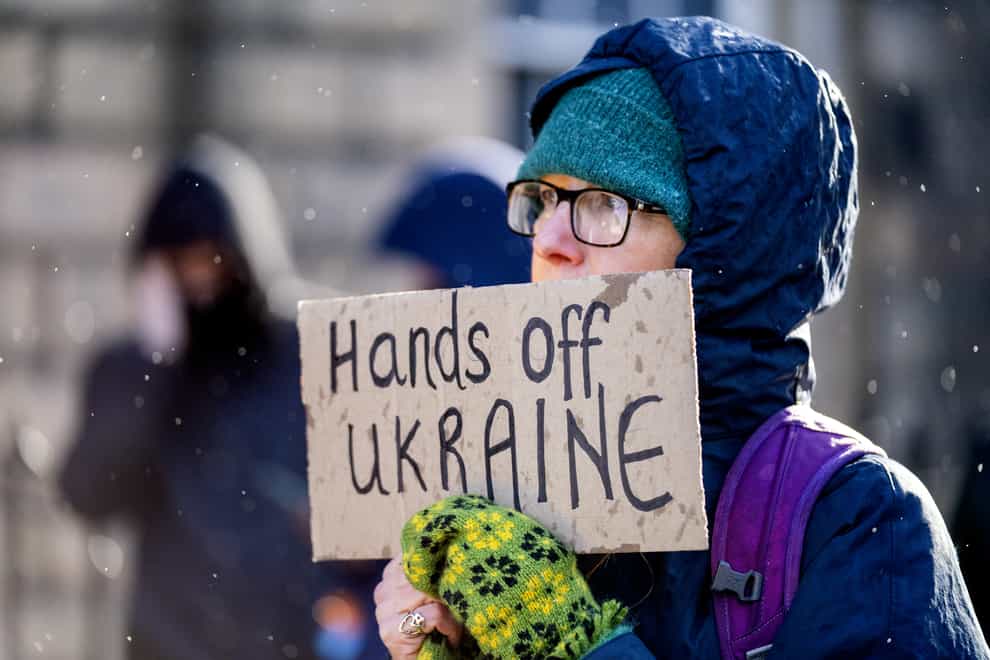 Demonstrators protest outside the Russian consulate in Edinburgh, following the invasion of Ukraine (Jane Barlow/PA)