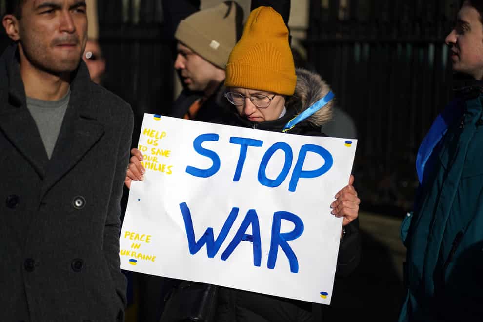 A demonstration was held outside Leinster House in Dublin to protest against the Russian invasion of Ukraine (Brian Lawless/PA)