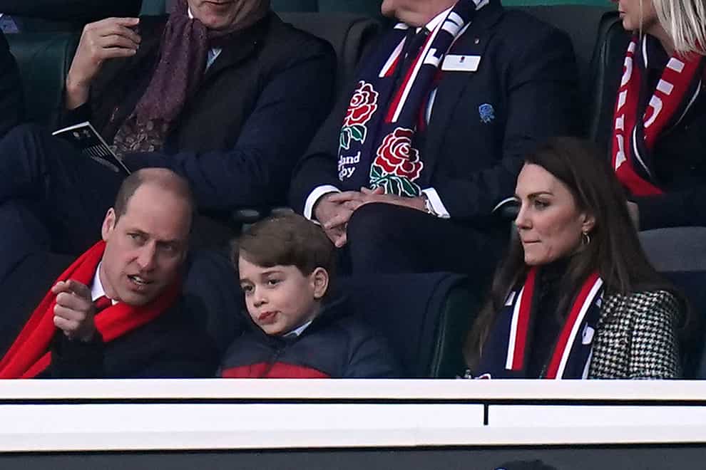 The Duke and Duchess of Cambridge and Prince George in the stands during the Six Nations match at Twickenham Stadium (Adam Davy/PA)