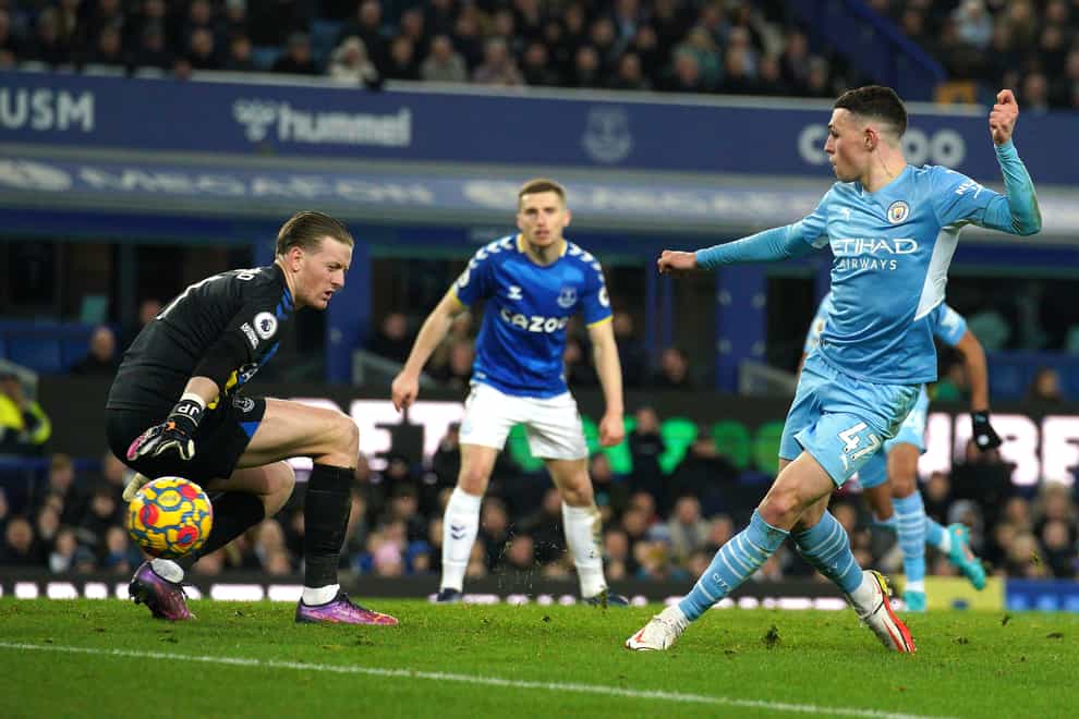 Phil Foden’s late strike was the difference for Manchester City at Everton (Peter Byrne/PA)