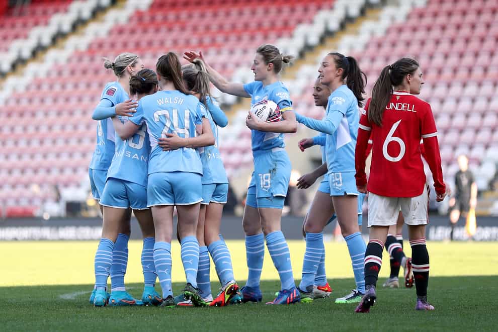 Manchester City eased into the quarter-finals of the Women’s FA Cup with a 4-1 win over rivals United (Bradley Collyer/PA)