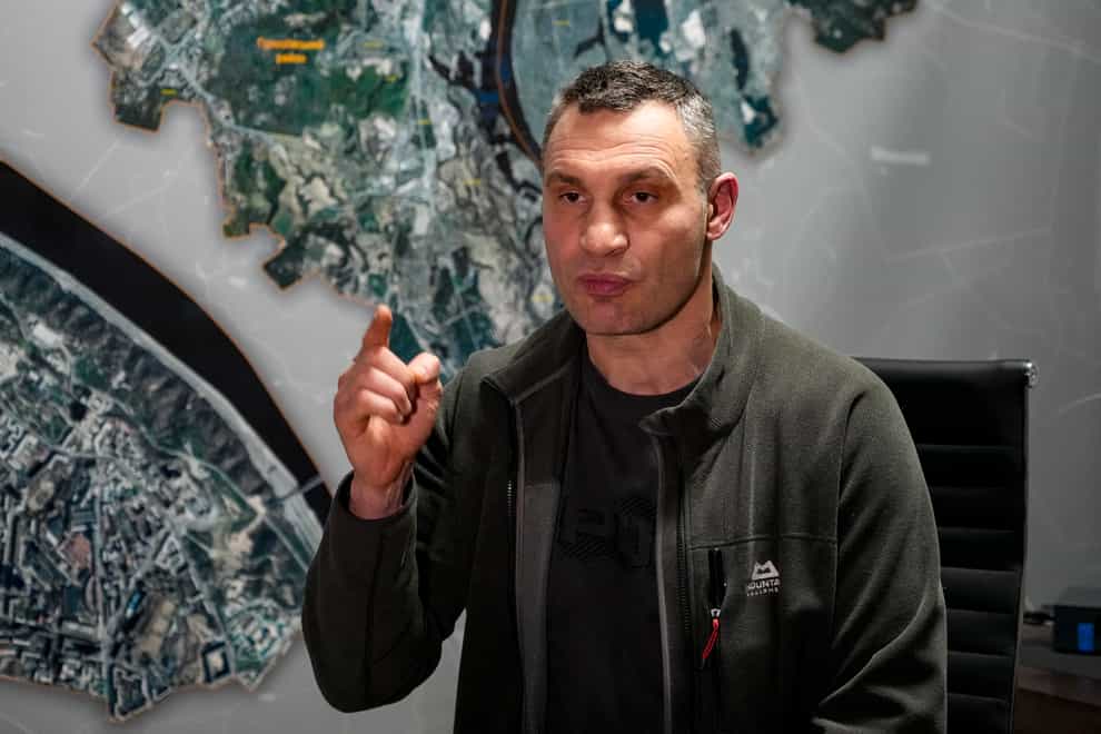 Vitali Klitschko, Kyiv mayor and former heavyweight boxing champion, gestures while speaking during his interview with the Associated Press in his office in the City Hall in Kyiv, Ukraine (Efrem Lukatsky/AP)