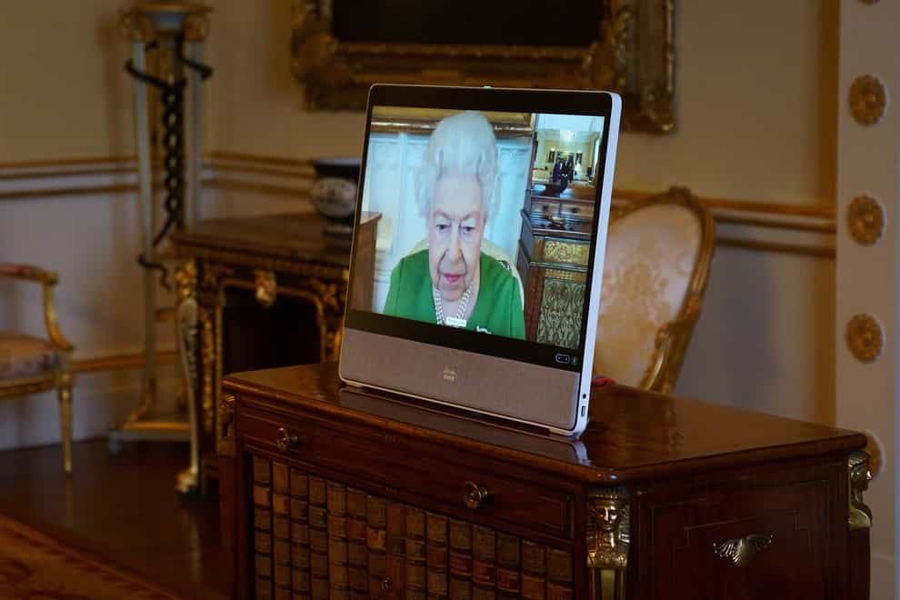 The Queen appears on a videolink from Windsor Castle during a virtual audience (Victoria Jones/PA)