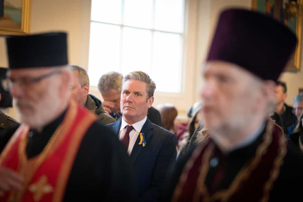 Labour leader Sir Keir Starmer during a visit to the Ukrainian Autocephalous Orthodox Church in Acton (Stefan Rousseau/PA)