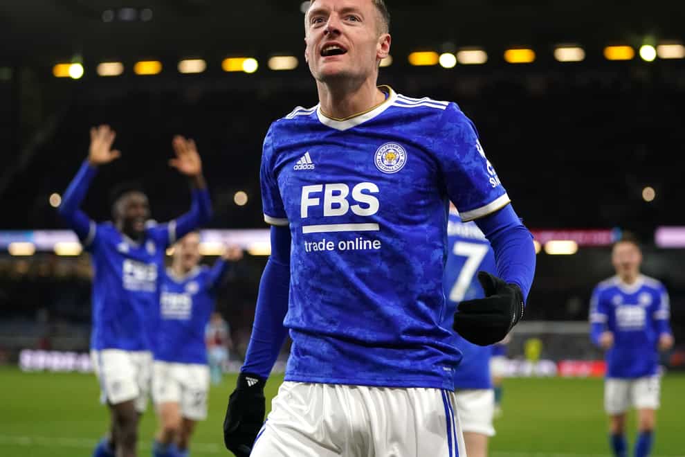 Leicester’s Jamie Vardy celebrates scoring (Martin Rickett/PA)