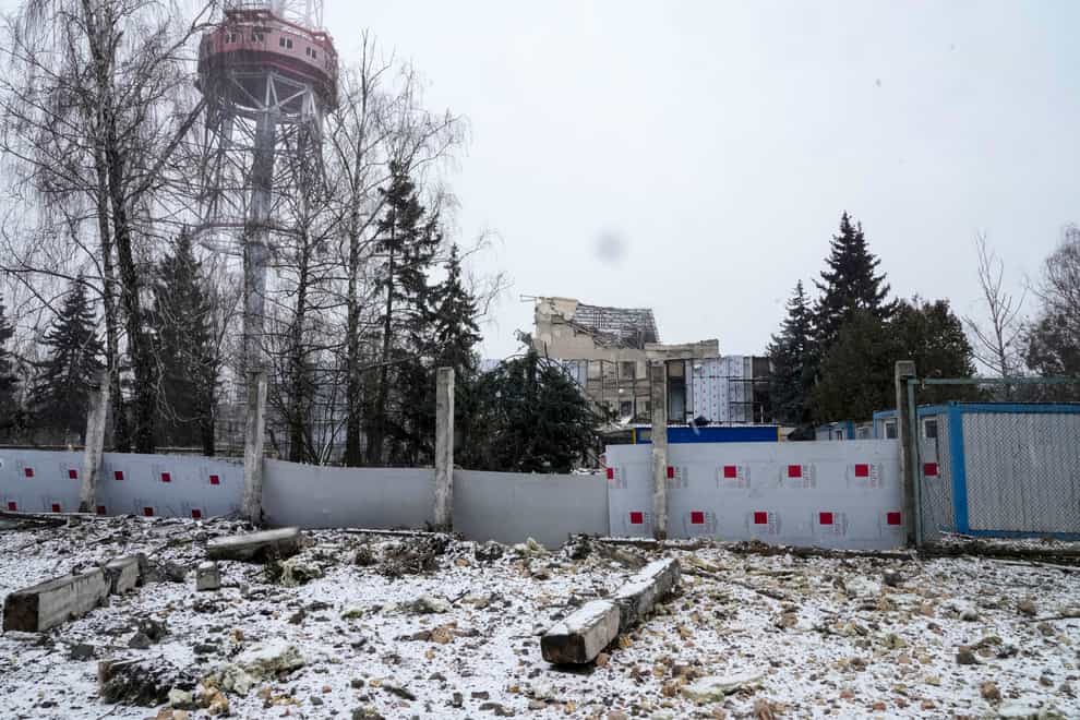A view of the TV tower and surrounding area, after bombing in Kyiv, Ukraine (AP)