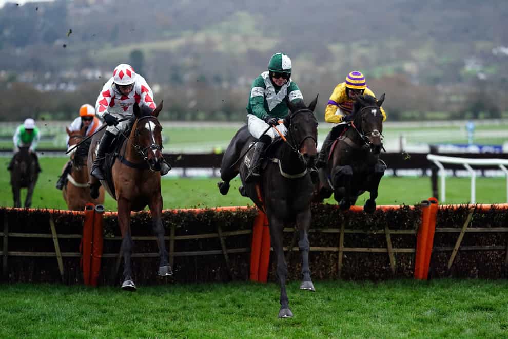 Blazing Khal (centre) ridden by Donal McInerney on the way to winning the Albert Bartlett Novices’ Hurdle during day two of The International meeting at Cheltenham Racecourse (David Davies/PA)
