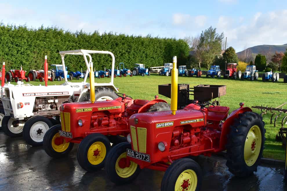 Some of the tractors which are to be sold at auction at Mullaghbawn, Newry, Northern Ireland. (Cheffins/ PA)