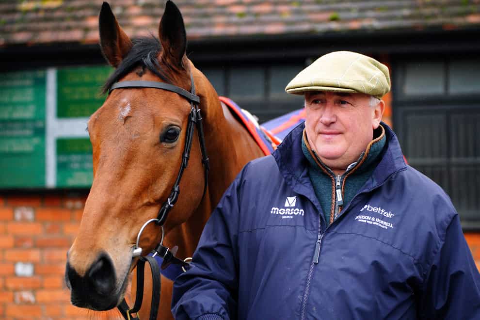 Trainer Paul Nicholls with Bravemansgame on Thursday morning (Ben Birchall/PA)