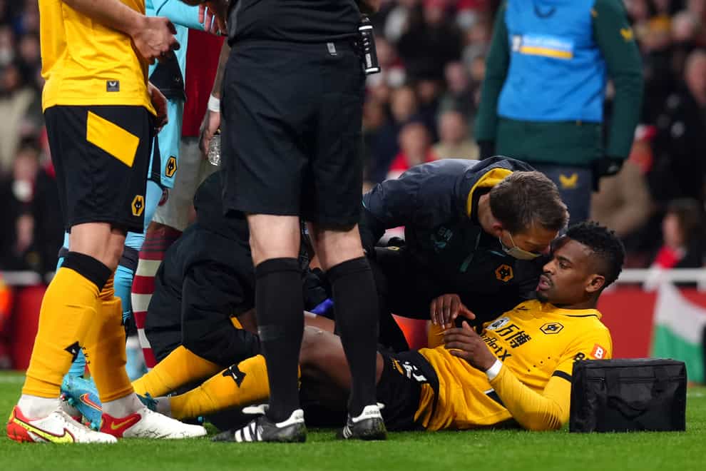 Nelson Semedo, right, was forced out of Wolves’ recent defeat at Arsenal (John Walton/PA)