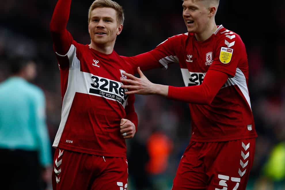 Middlesbrough’s Duncan Watmore, left, was on target in the win over Luton (Will Matthews/PA)