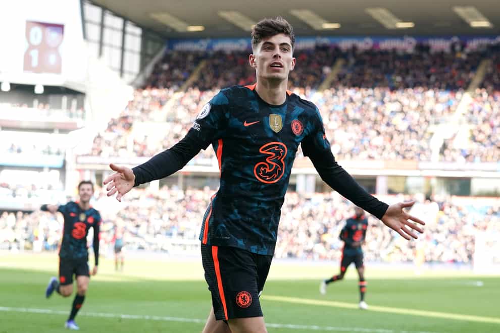 Kai Havertz scored two in three minutes as Chelsea ripped through Burnley in the second half (Martin Rickett/PA)