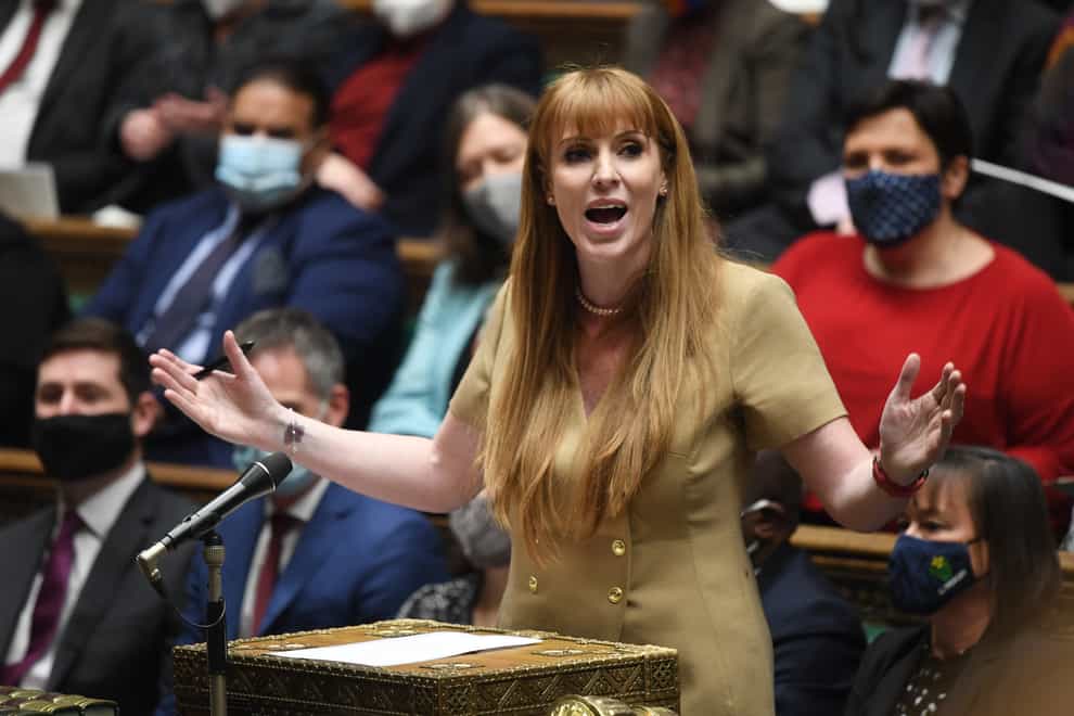Handout photo issued by UK Parliament of Labour deputy leader Angela Rayner speaking during Prime Minister’s Questions. (UK Parliament/Jessica Taylor)