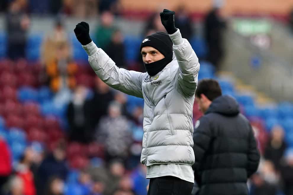 Thomas Tuchel celebrates after Chelsea’s 4-0 win at Burnley on Saturday (Martin Rickett/PA)