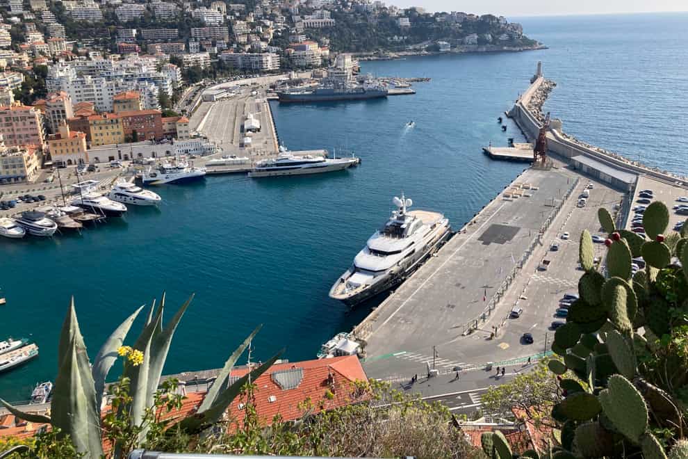 The Stella Maris yacht belonging to Rashid Sardarov is docked in Nice, France (Colleen Barry/AP)