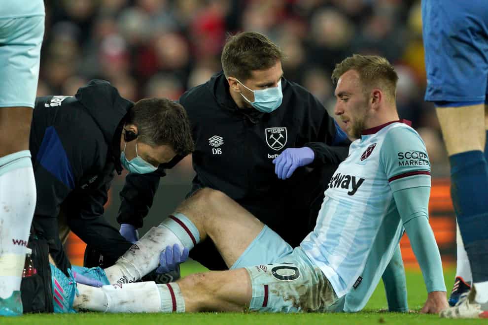 Jarrod Bowen was injured at Liverpool (Peter Byrne/PA)