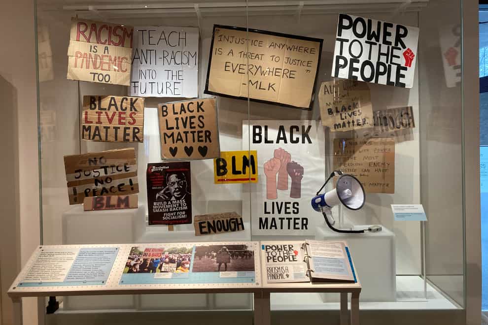 The Black Lives Matter collection on display in St Fagans National Museum of History in Cardiff (Amgueddfa Cymru/PA)
