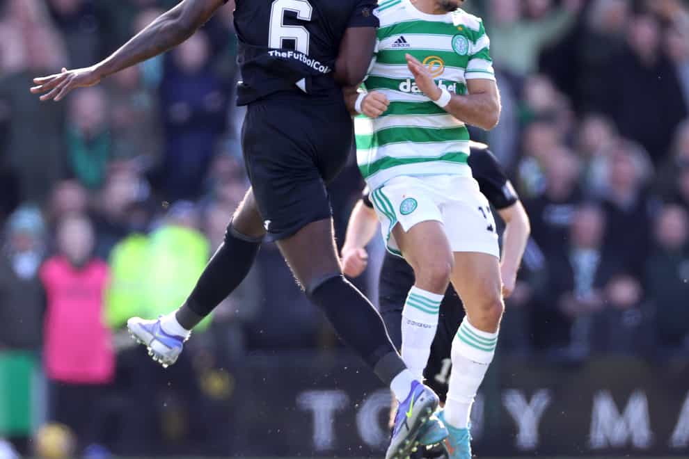 Ayo Obileye in action against Celtic (Steve Welsh/PA)