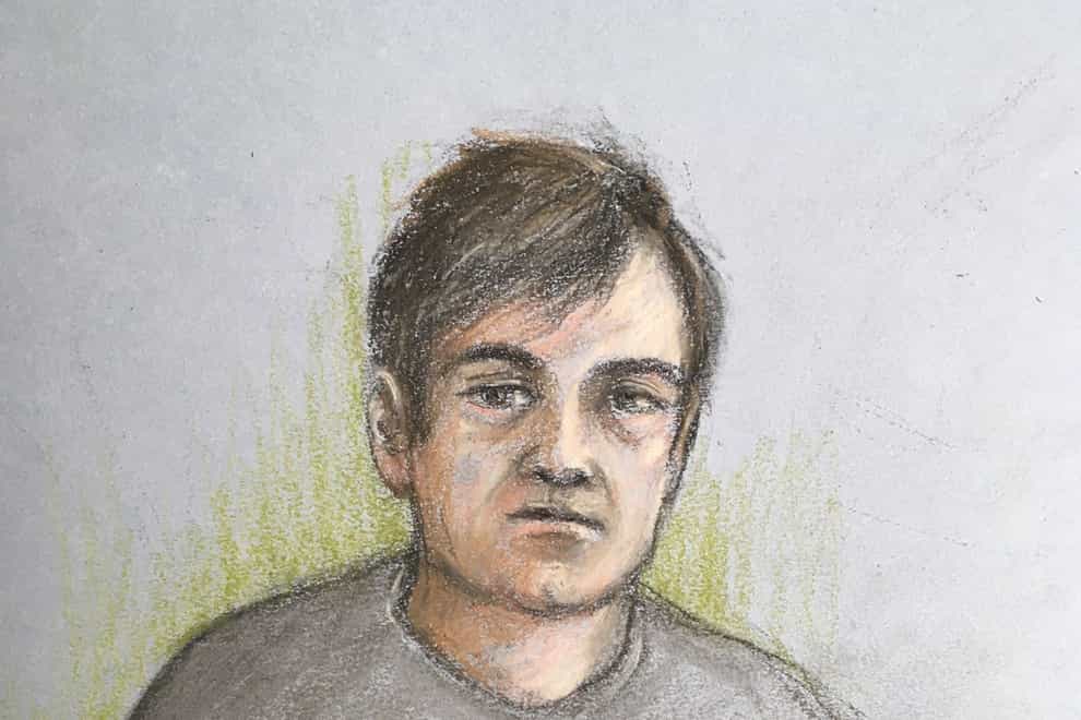 Court artist sketch of William Warrington who is accused of murdering his parents (Elizabeth Cook/PA)