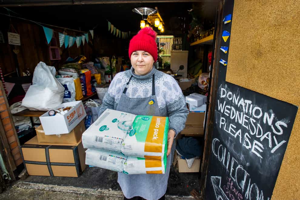 Smokey Deli owner Monika Rawson, who has been living in Northern Ireland for over 16 years since moving from Poland, has created a drop-off point at her restaurant in east Belfast for donations to be sent to the Ukrainian people (Liam McBurney/PA)