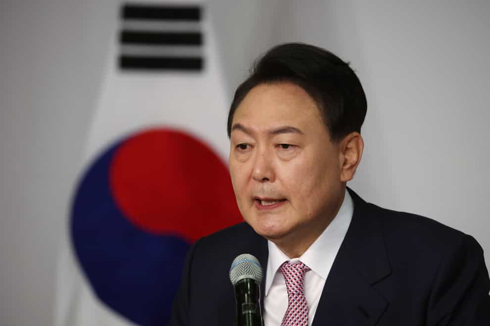 South Korea’s president-elect Yoon Suk Yeol speaks during a news conference at the National Assembly in Seoul, South Korea, on Thursday March 10 2022 (Kim Hong-ji/AP)