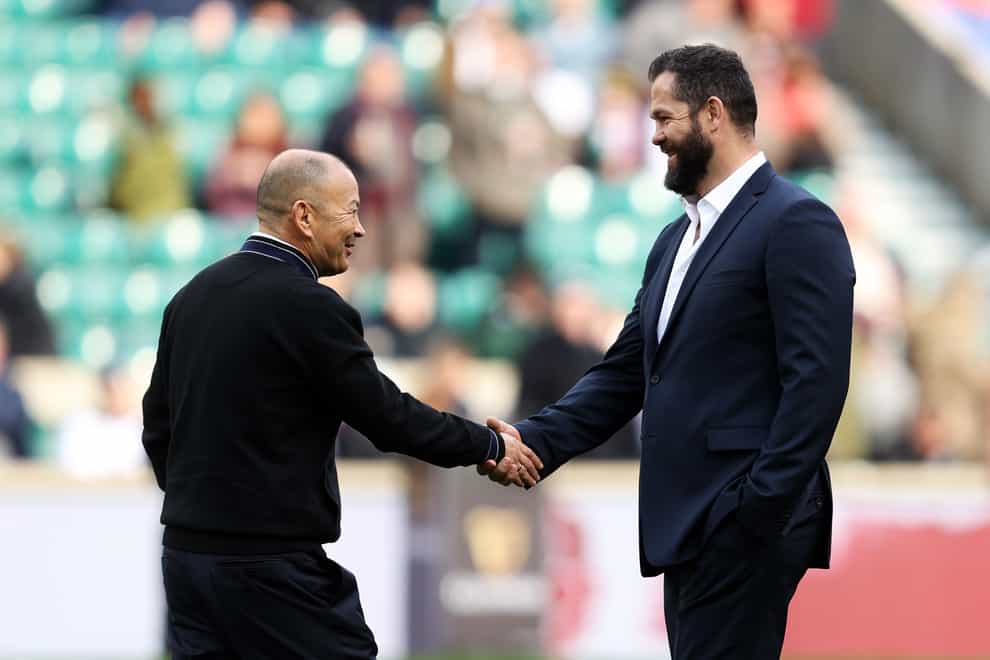 Ireland head coach Andy Farrell, right, is preparing to pit his wits against England coach Eddie Jones, left (David Davies/PA)