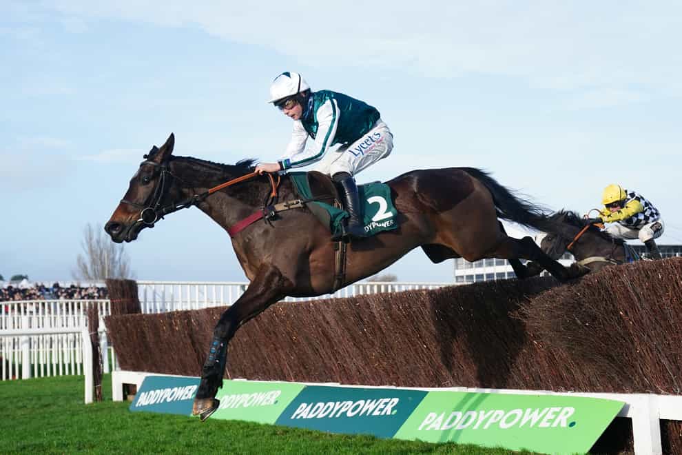 L’Homme Presse and Charlie Deutsch clear the last in the Scilly Isles Novices’ Chase (David Davies/PA)