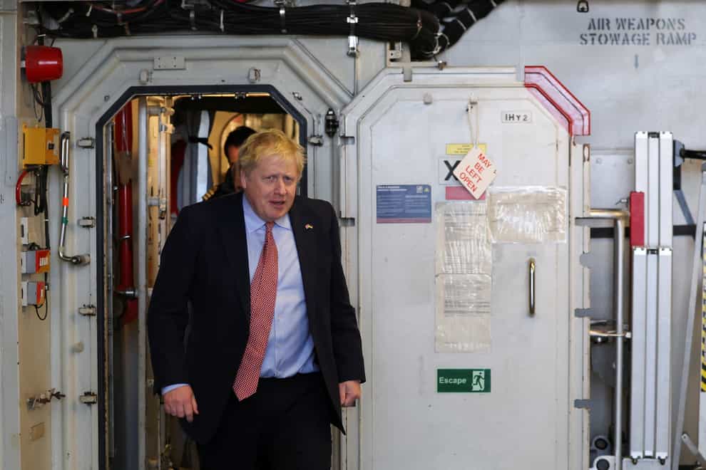 Prime Minister Boris Johnson during the visit to Cammell Laird shipyard in Merseyside (Phil Noble/PA)