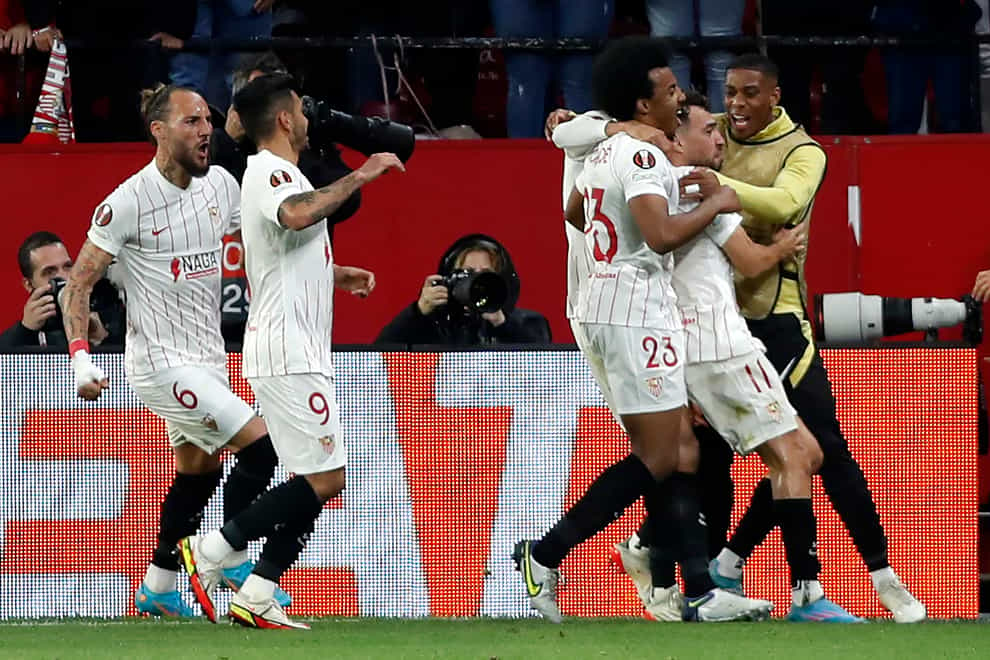Sevilla celebrate their goal against West Ham (Angel Fernandez/AP).