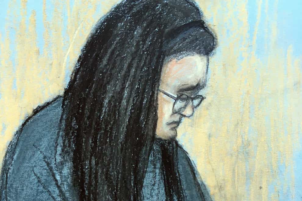 A sketch by Elizabeth Cook of Angharad Williamson, 30, crying in the dock (Elizabeth Cook/PA)
