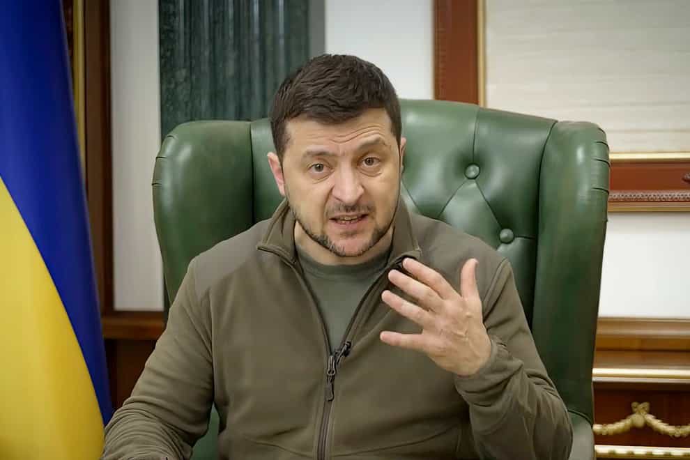 Ukrainian President Volodymyr Zelensky has accused Russia of kidnapping the mayor of the southern port city of Melitopol, equating it to the actions of so-called Islamic State ‘terrorists’ (Ukrainian Presidential Press Office/AP)