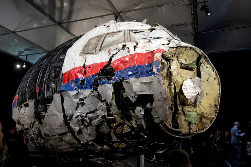 The reconstructed wreckage of Malaysia Airlines Flight MH17 (Peter Dejong/AP)