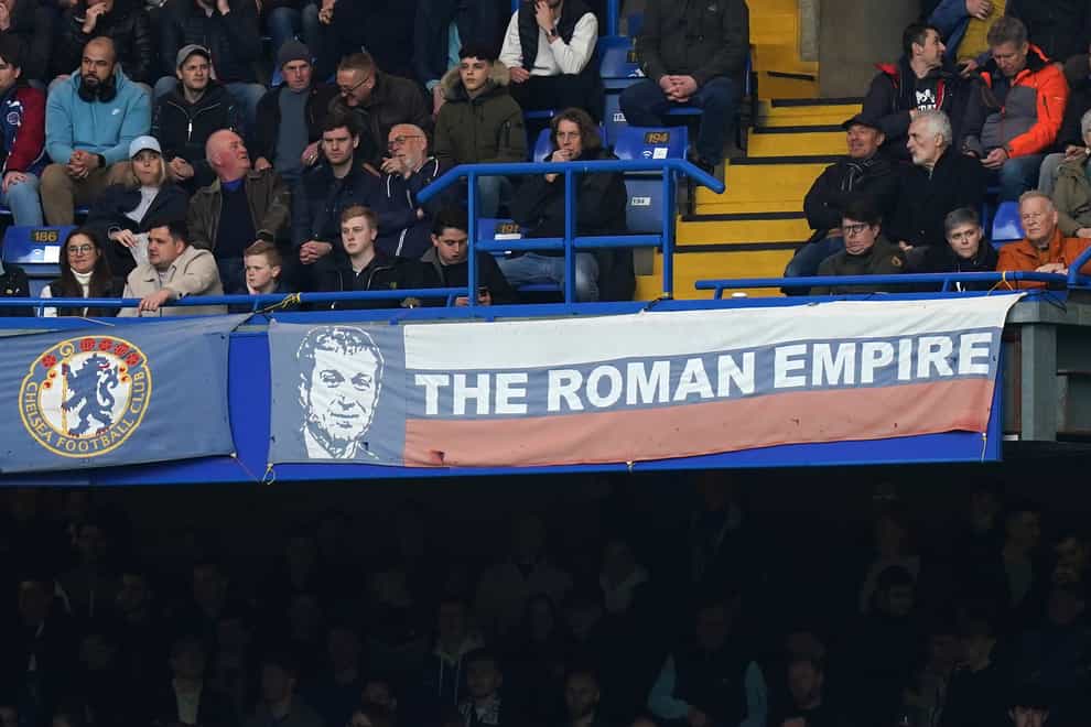 Chelsea fans continued to show their support for sanctioned owner Roman Abramovich during Sunday’s Premier League match at home to Newcastle (Adam Davy/PA)
