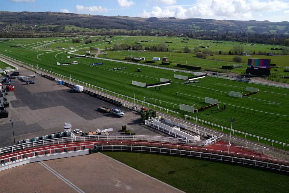 A general view of final preparations to the track at Cheltenham Racecourse, ahead of the Cheltenham Festival. Picture date: Monday March 14, 2022.
